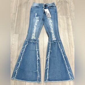 🆕 Almost Famous Distressed Blue High Rise Flare Jeans Size 1